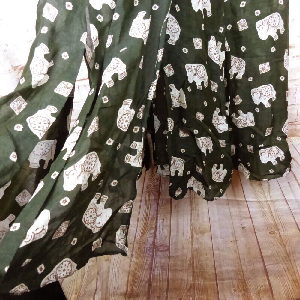 Betty Barclay Dress Womens 38 Green Ethnic Elephant Print Linen Blend Button VTG - Picture 8 of 15